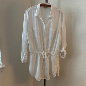J. Jill White Tencel Button-Down Shirt Drawstring EUC Beach Minimalist Softgirl